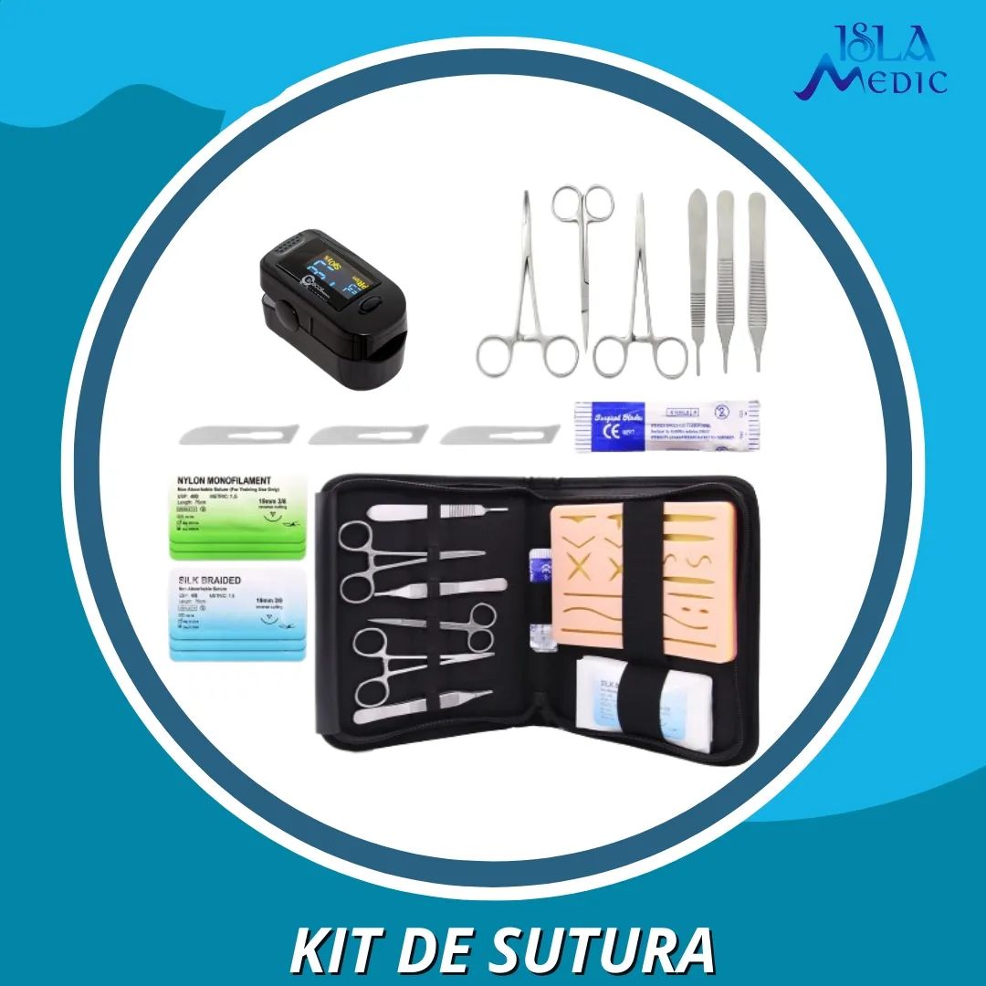 Kit completo de práctica de sutura para entrenamiento de sutura, incluye  almohadilla de sutura de silicona grande con heridas precortadas y kit de